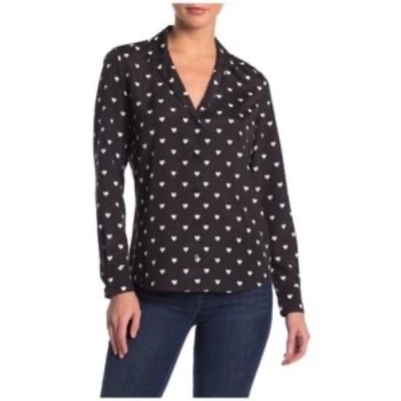 Equipment Heart Print Adalyn Black/White Button Down Shirt in Xs - Picture 7 of 14